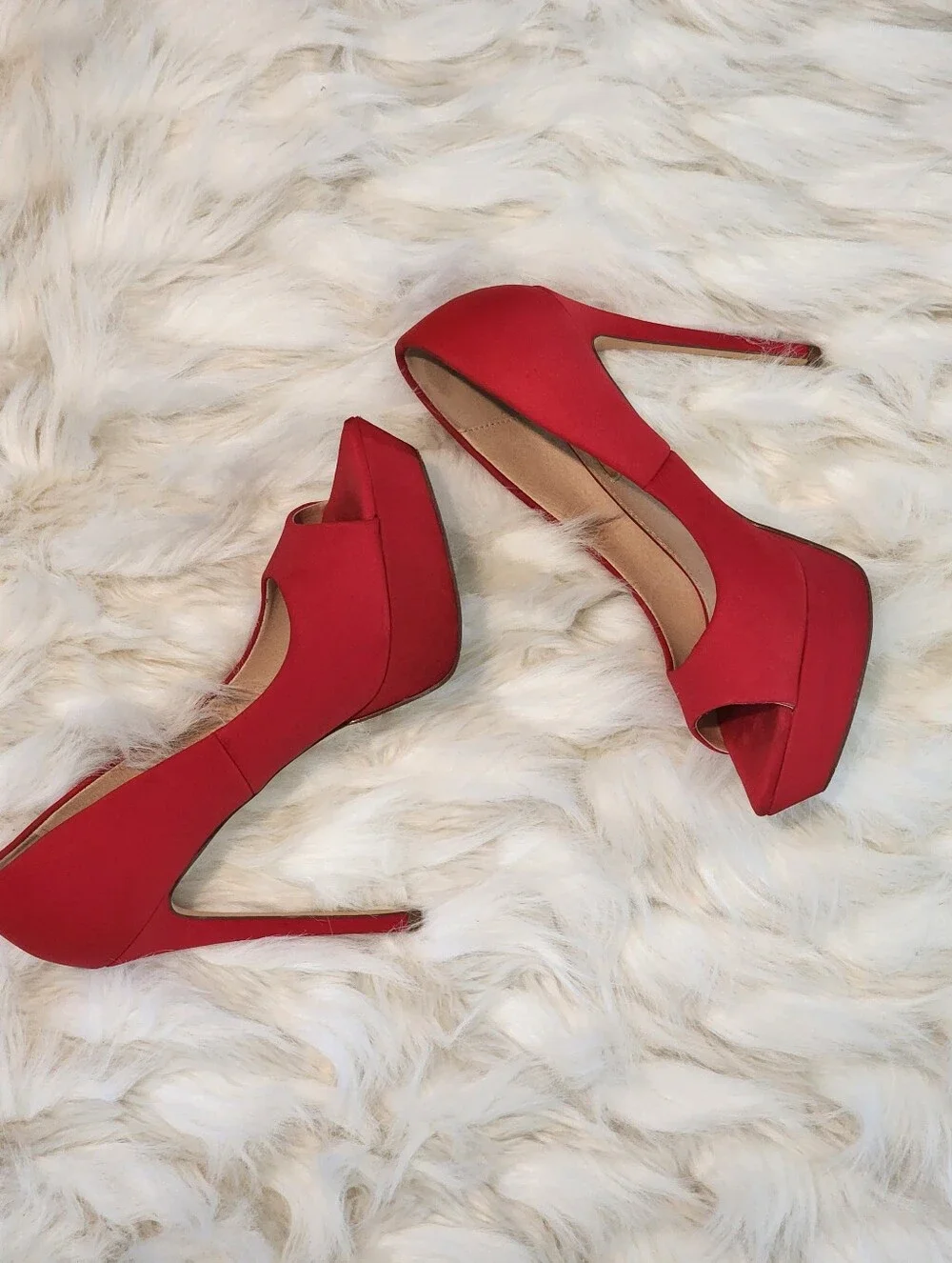 Lilliana Red Pointed Peep-Toe Platform Stiletto Heels - Women Size 10